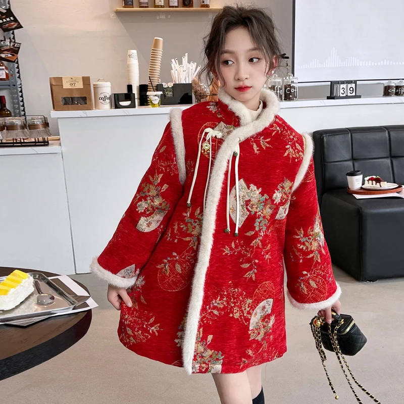 女童旗袍拜年服冬季新款洋气时尚有气质夹棉加厚中式公主连衣裙仙