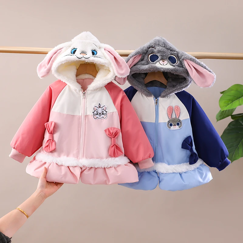 女童长耳朵兔子警官棉衣冬季新款甜美可爱女宝宝加绒夹棉卡通棉服