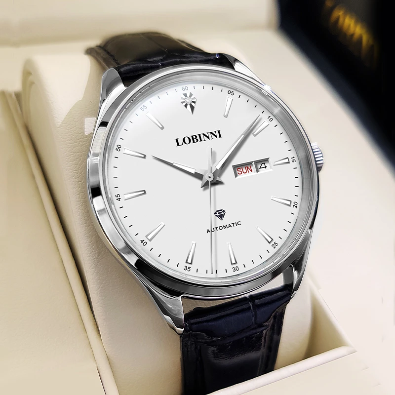 【罗宾尼】双历真钻男士手表双历机械表夜光防水气质带证书19009