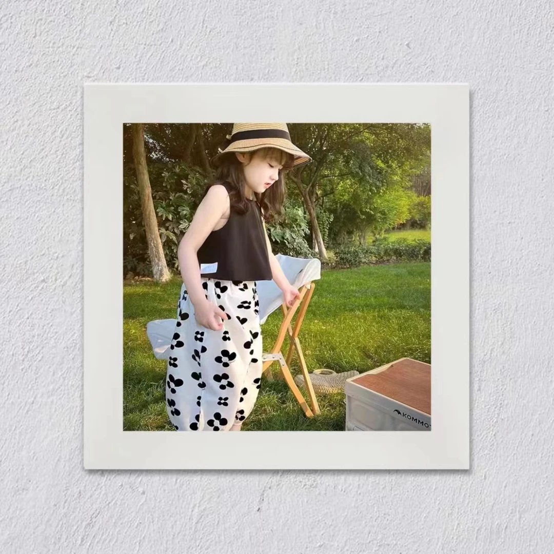 J183女童2025新款两件套清凉黑白波点休闲套装