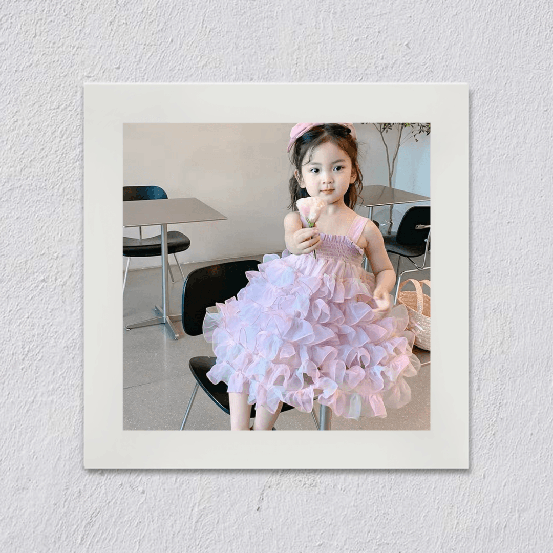 C70女童夏季纱裙多层渐变粉紫公主蓬蓬裙