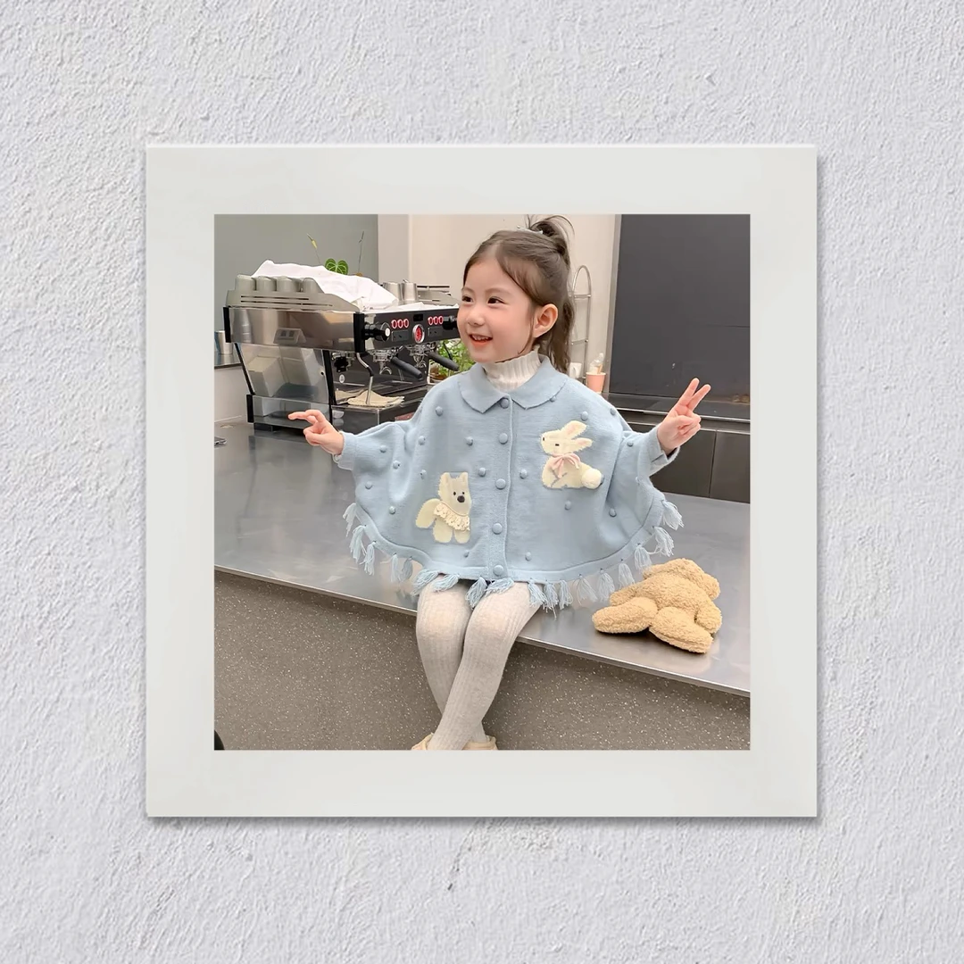 D101/D102/D103女童冬装斗篷可爱小狗新款披风开衫毛衣