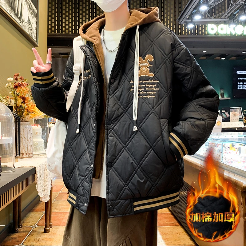 冬季青少年学生加棉加厚连帽夹克外套港风时尚百搭帅气in保暖棉服