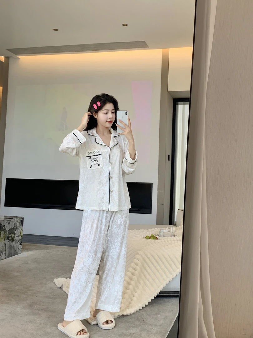 情侣家居服睡衣套装新款金砖绒可外穿-23715