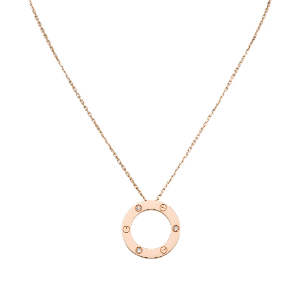 99新 Cartier/卡地亚  LOVE 系列 玫瑰金圆饼镶嵌三钻大饼项链