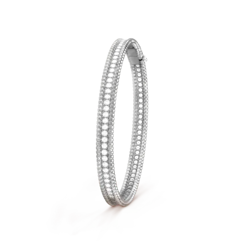 99新 梵克雅宝 Perlée diamonds 系列 白金滚珠中号单排满钻手镯