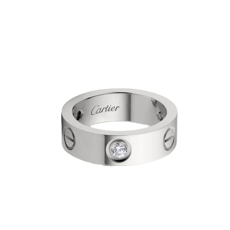 99新 Cartier/卡地亚 LOVE系列 婚戒情侣全圈口白金宽版三钻戒指
