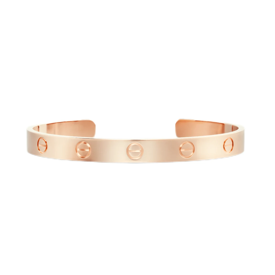 99新 Cartier/卡地亚 LOVE系列 经典玫瑰金情侣开口宽版无钻手镯
