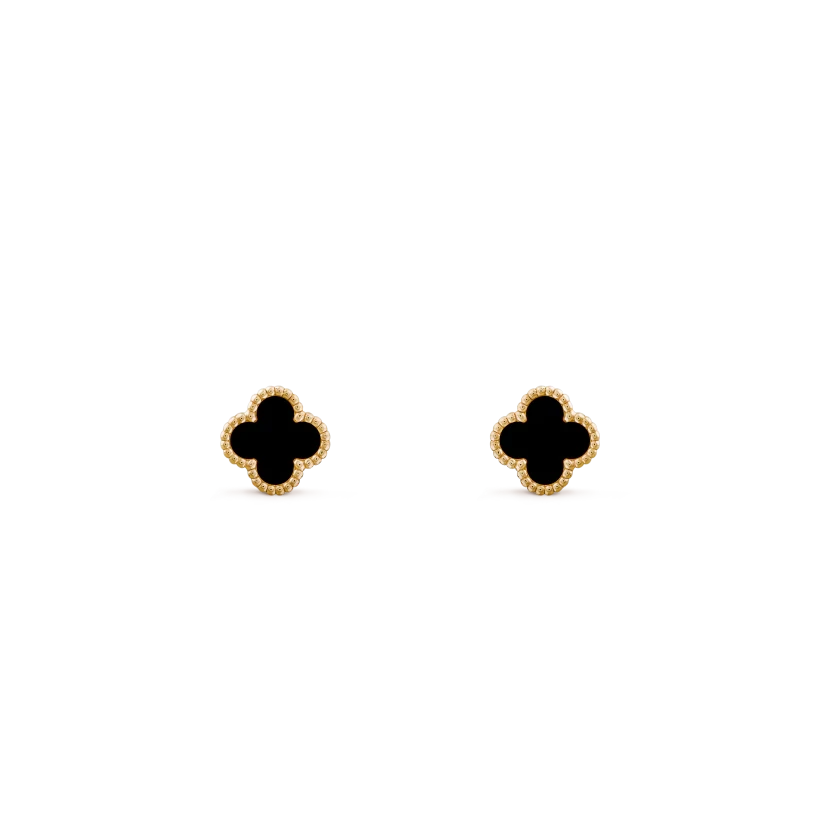 99新 梵克雅宝 VCA Sweet Alhambra系列 黄金黑色幸运四叶草耳钉