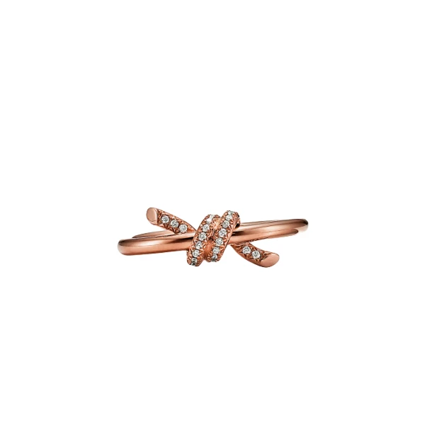 全新未使用 Tiffany & Co./蒂芙尼 Knot系列 玫瑰金半钻绳结戒指