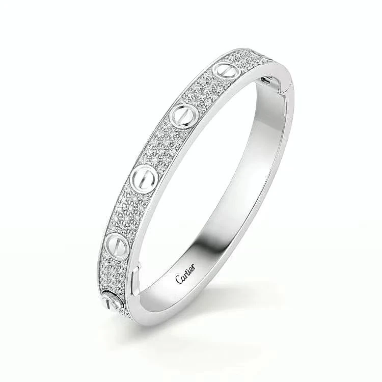 99新 Cartier/卡地亚 Love系列 经典白金满天星满钻宽版手镯