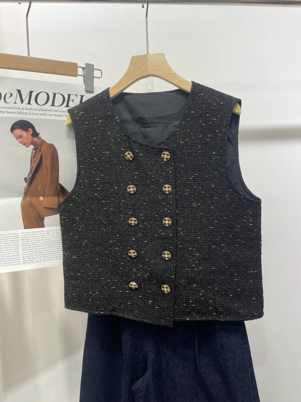 2024秋季新款法式小香风背心简约时尚粗花呢马甲上衣