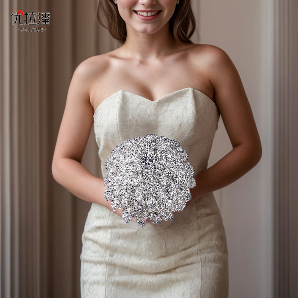 优拉潘欧美新娘婚礼银色手捧花手工制作时尚闪钻婚纱配饰HF01