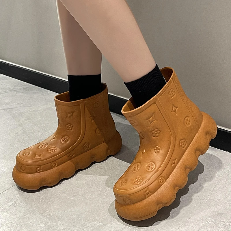 厚底增高雨鞋女款夏季时尚印花下雨天防水防滑耐磨踩屎感静音雨靴