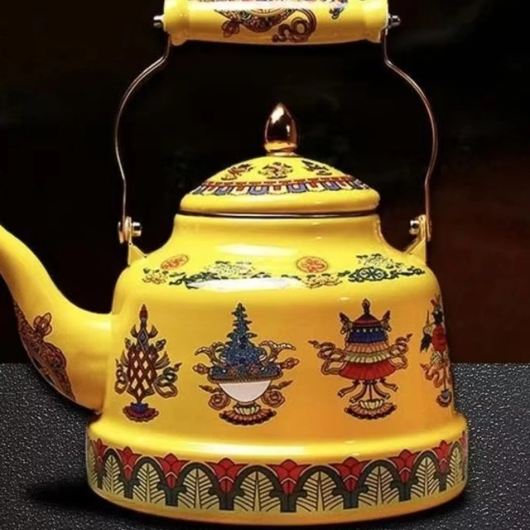 藏式八吉祥茶壶牛马牌冲茶壶敬水壶餐具酥油茶具西藏民族特色搪瓷