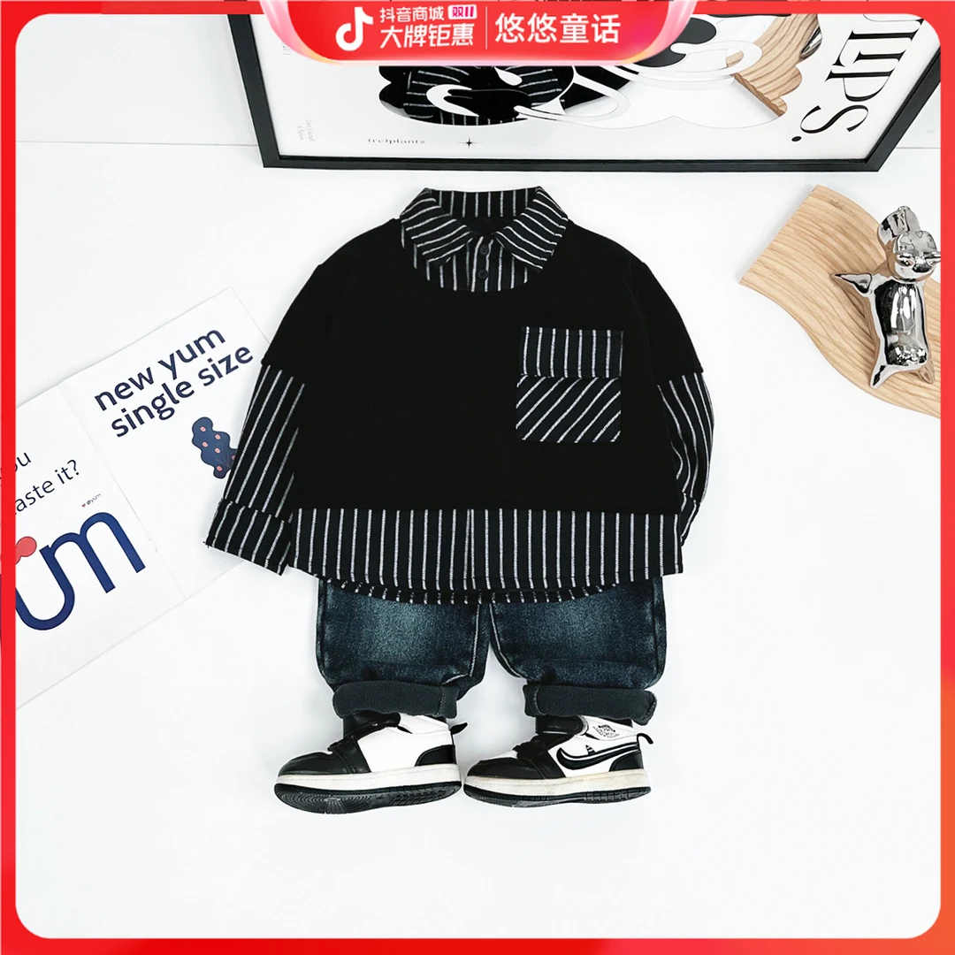 儿童卫衣加绒假两件2024新款秋冬男童 D-BQ241101Y 悠悠童话童装