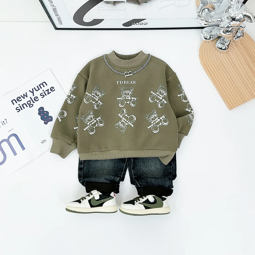 儿童卫衣加绒款长袖2024秋冬男童 D-BD89821 悠悠童话联名泰迪熊