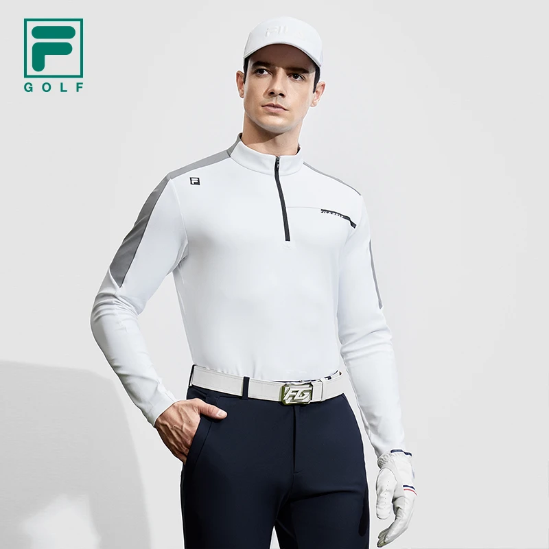 【高尔夫弹力】FILA/斐乐男装冬季新款半拉链针织长袖运动内搭上衣