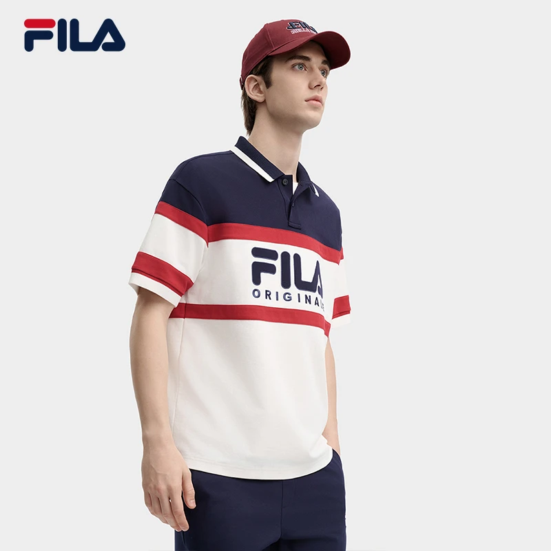 双11倒计时【时尚条纹休闲polo衫】FILA/斐乐男装时尚潮流宽松短袖