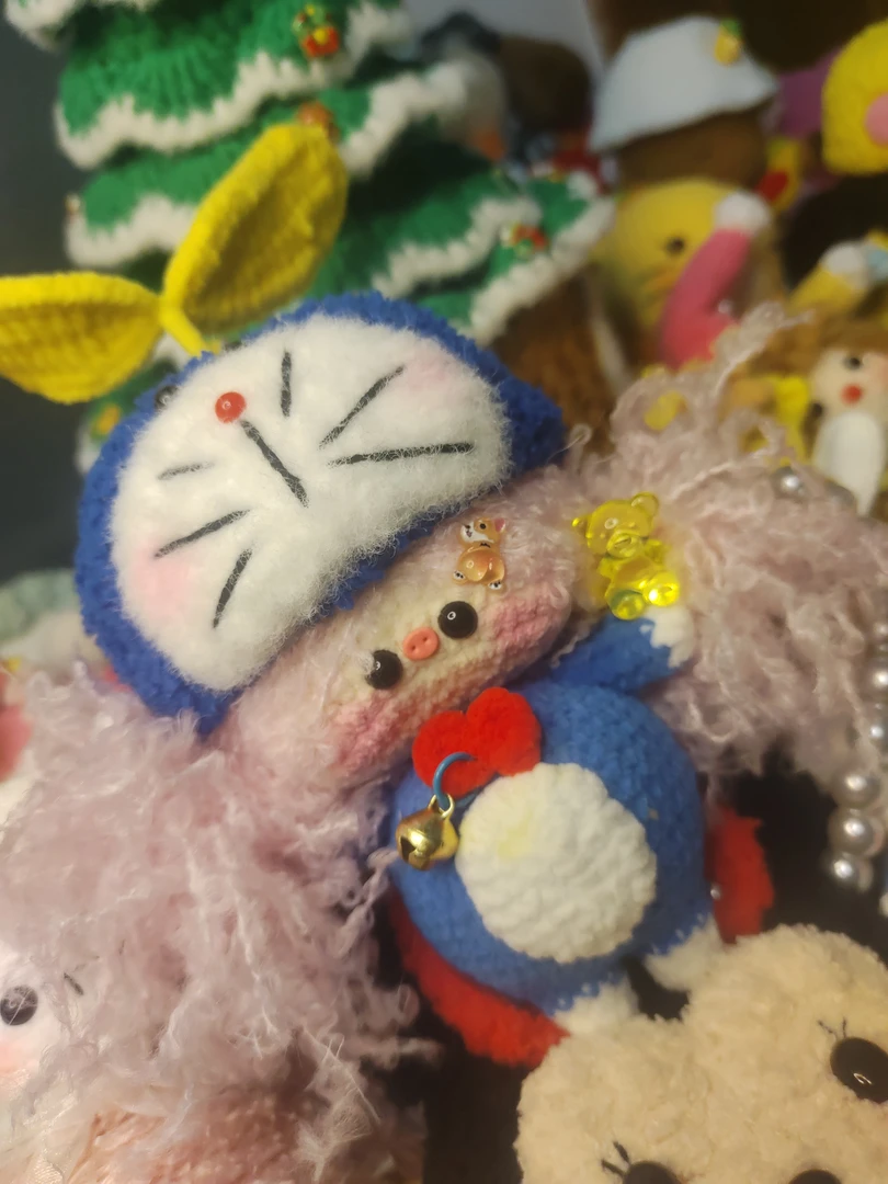 纯手工针织毛线玩偶哆啦小可爱车挂件