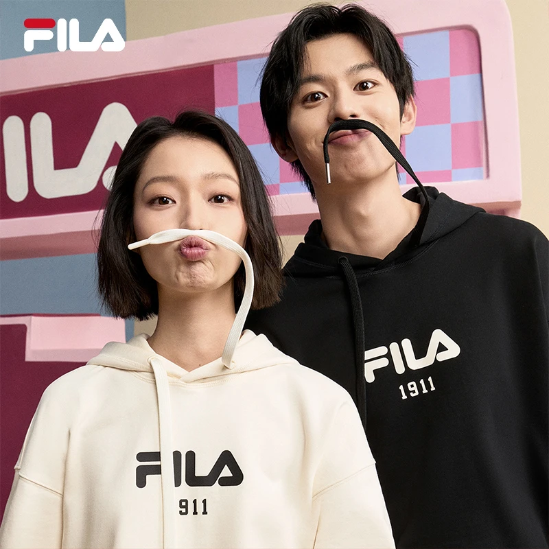 FILA斐乐卫衣女男2024秋季宽松运动休闲纯棉连帽衫F11U439201FBK