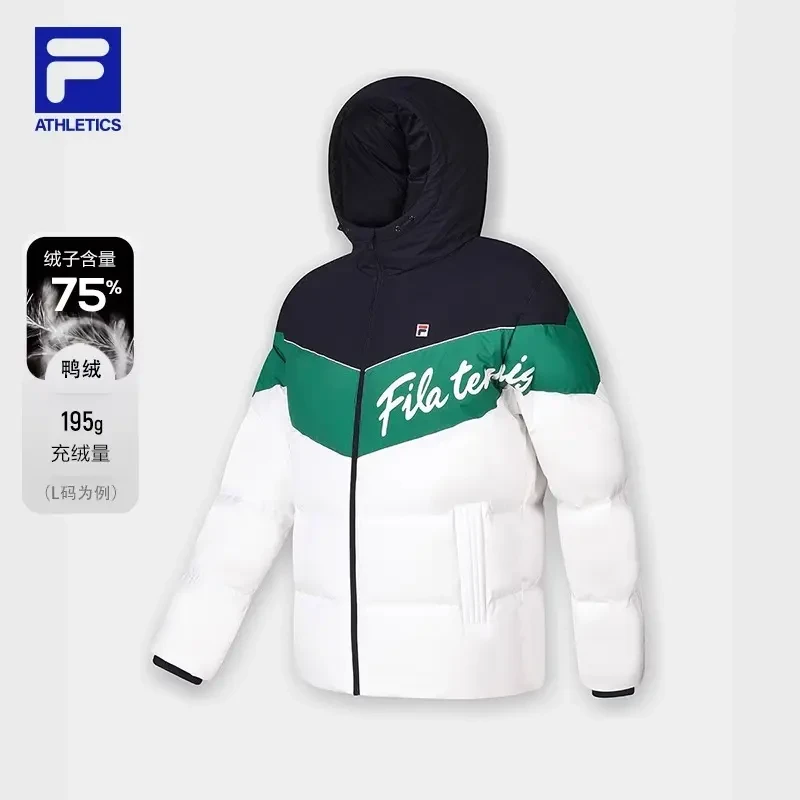 斐乐男装羽绒秋冬拼色网球运动时尚连帽羽绒服A11M343901F