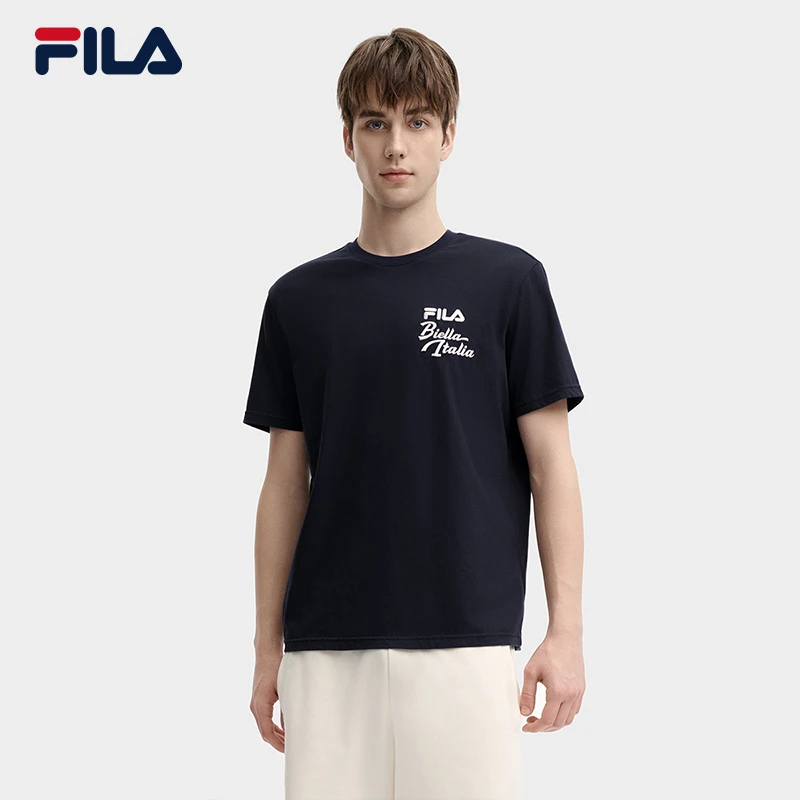FILA 斐乐官方男子针织短袖衫2024秋款时尚休闲简约纯棉舒适T恤