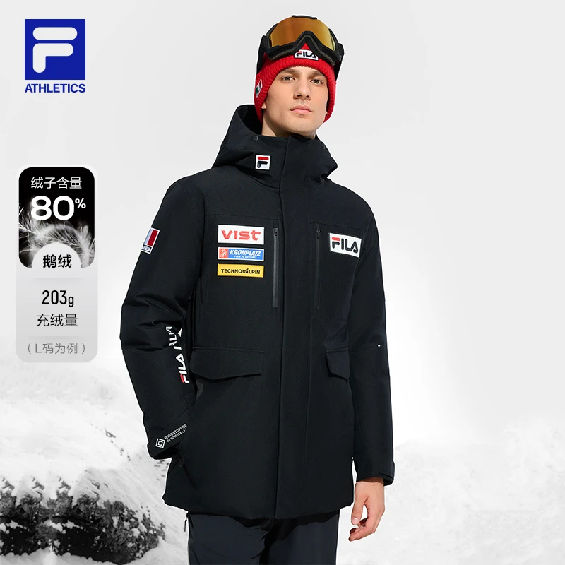 FILA斐乐官方中长款羽绒服冬新款滑雪运动基础连帽外套A11M446907