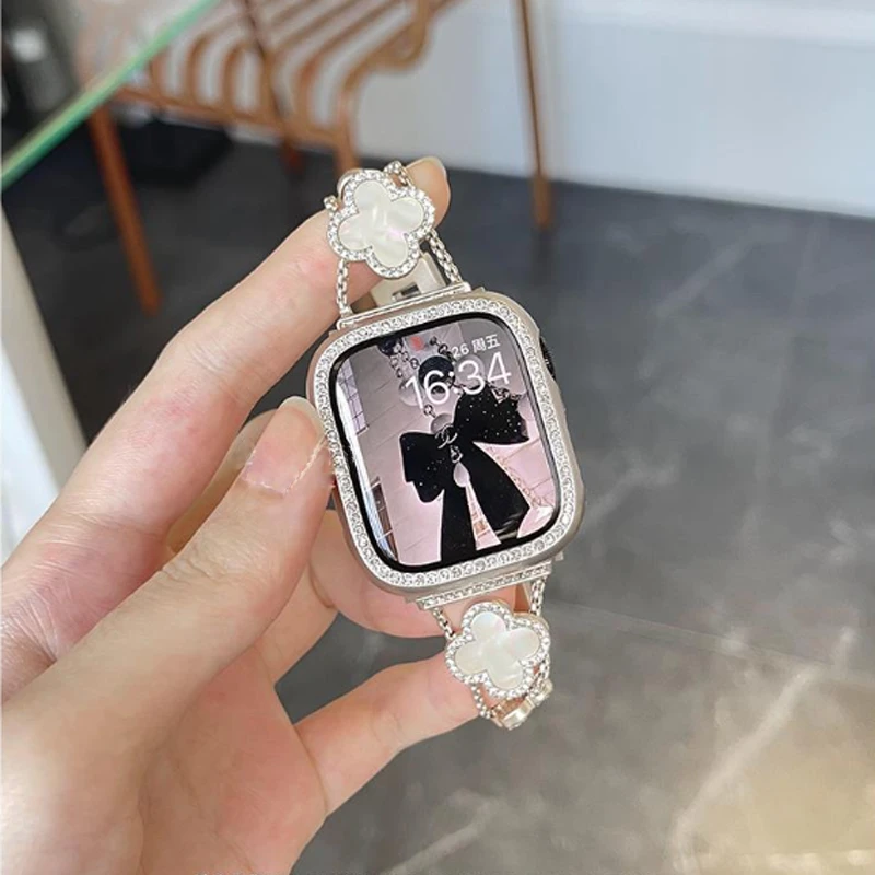iWatch8小香风高级感watch手表表带新款金属四叶ultra