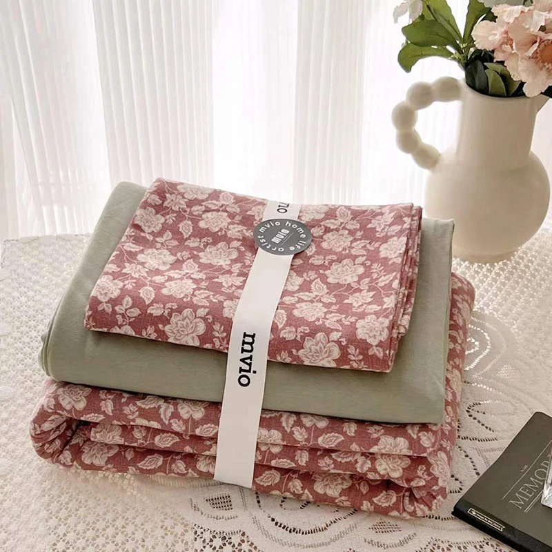 2024新款A类全棉针织棉印花四件套简约印花机洗床单款印花 四件套