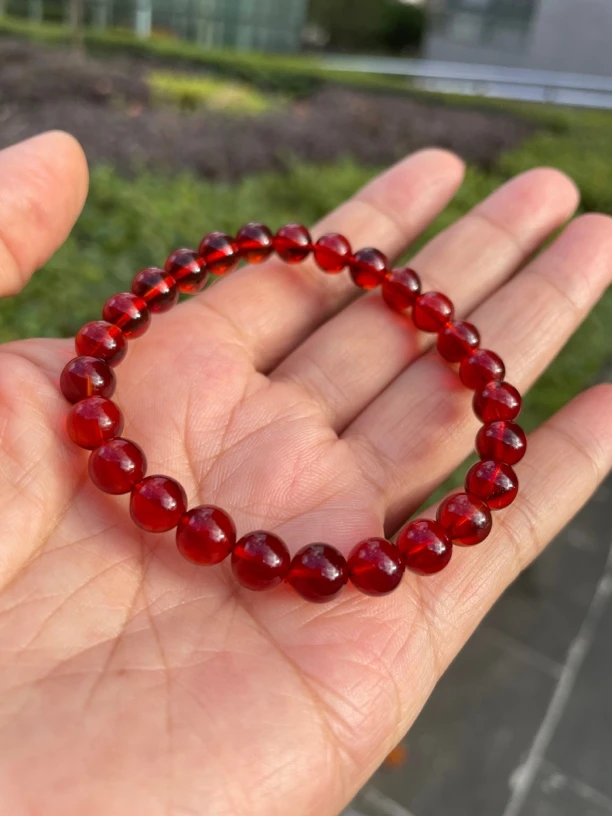 缅甸天然血珀手串，规格7mm