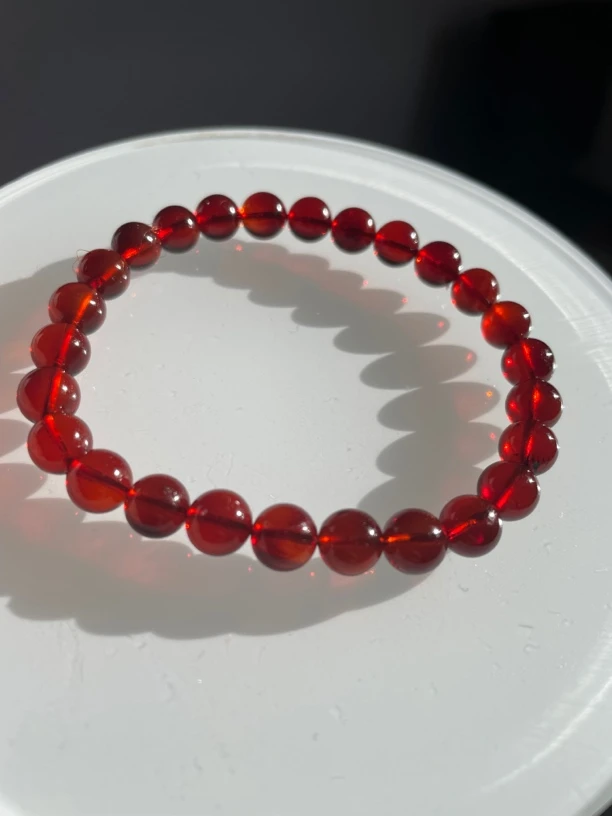 缅甸天然血珀手串，樱桃红玻璃底气质