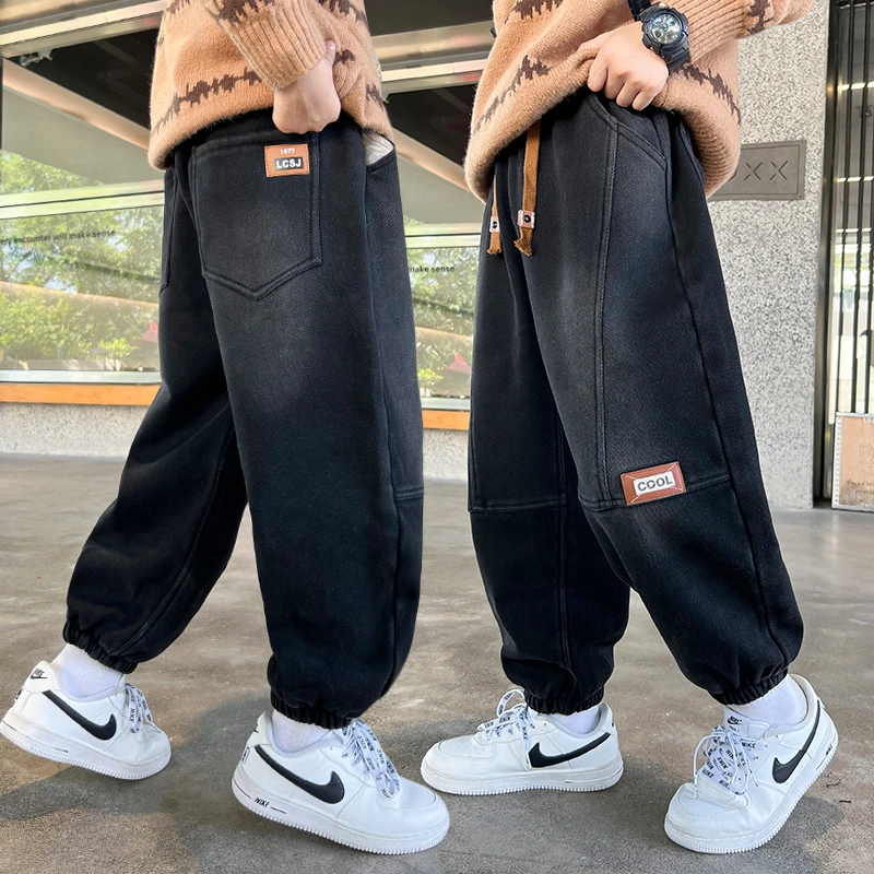 儿童装男童休闲牛仔裤2025春季新款韩版中大潮童宽松裤子冬款加绒