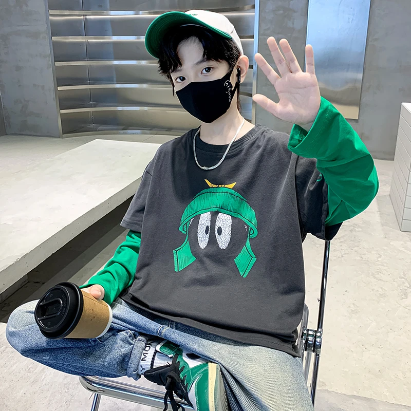 男童秋装卫衣2023新款洋气假两件儿童打底衫春秋男孩长袖内搭上衣