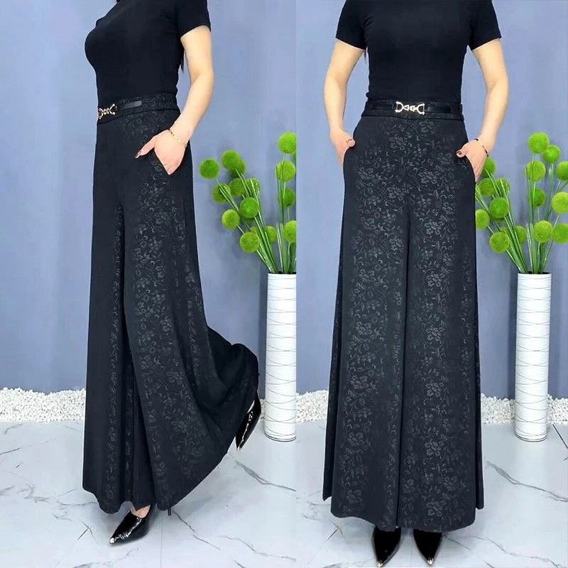 清仓夏季新款垂感裙裤女大脚口袋阔腿裤超柔坠垂甩裤中老年妈妈裤