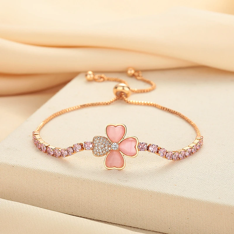 【粉色 幸运草 手链】精致手环可抽拉手饰1049