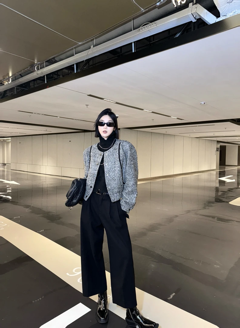 邓蕾婷【美式复古】冬季气质圆领设计感百搭休闲毛呢短外套