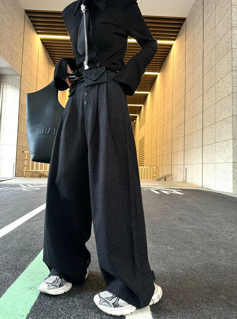 邓蕾婷【轻松拿捏】秋冬高级设计感高腰单排扣气质显瘦宽松阔腿裤