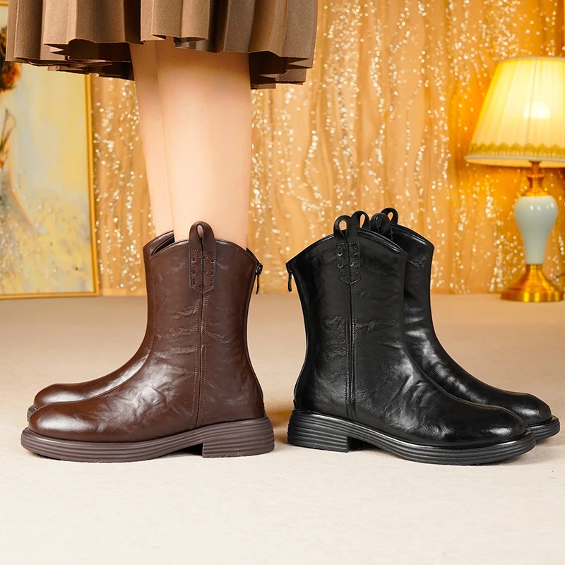 真皮马丁靴女2023冬季英伦风新款时尚短靴粗跟瘦瘦靴加绒保暖棉靴