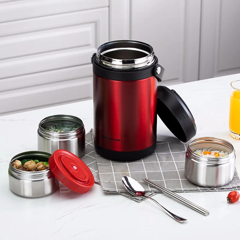 Momscook 真空提锅保温三层304不锈钢真空保温桶大容量便携提