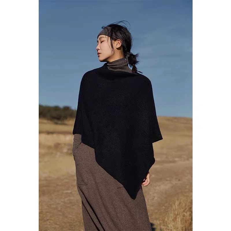秋冬新款山羊绒披肩围巾不规则斗篷套头两用多功能百搭针织外套