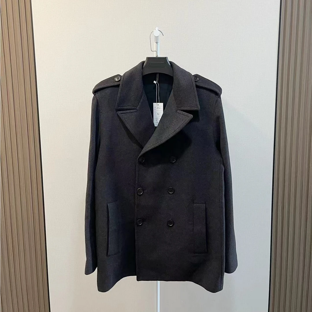 DIOR/迪奥/准新/高级柔软安哥拉兔毛小羊毛黑色双排扣大衣/尺码52