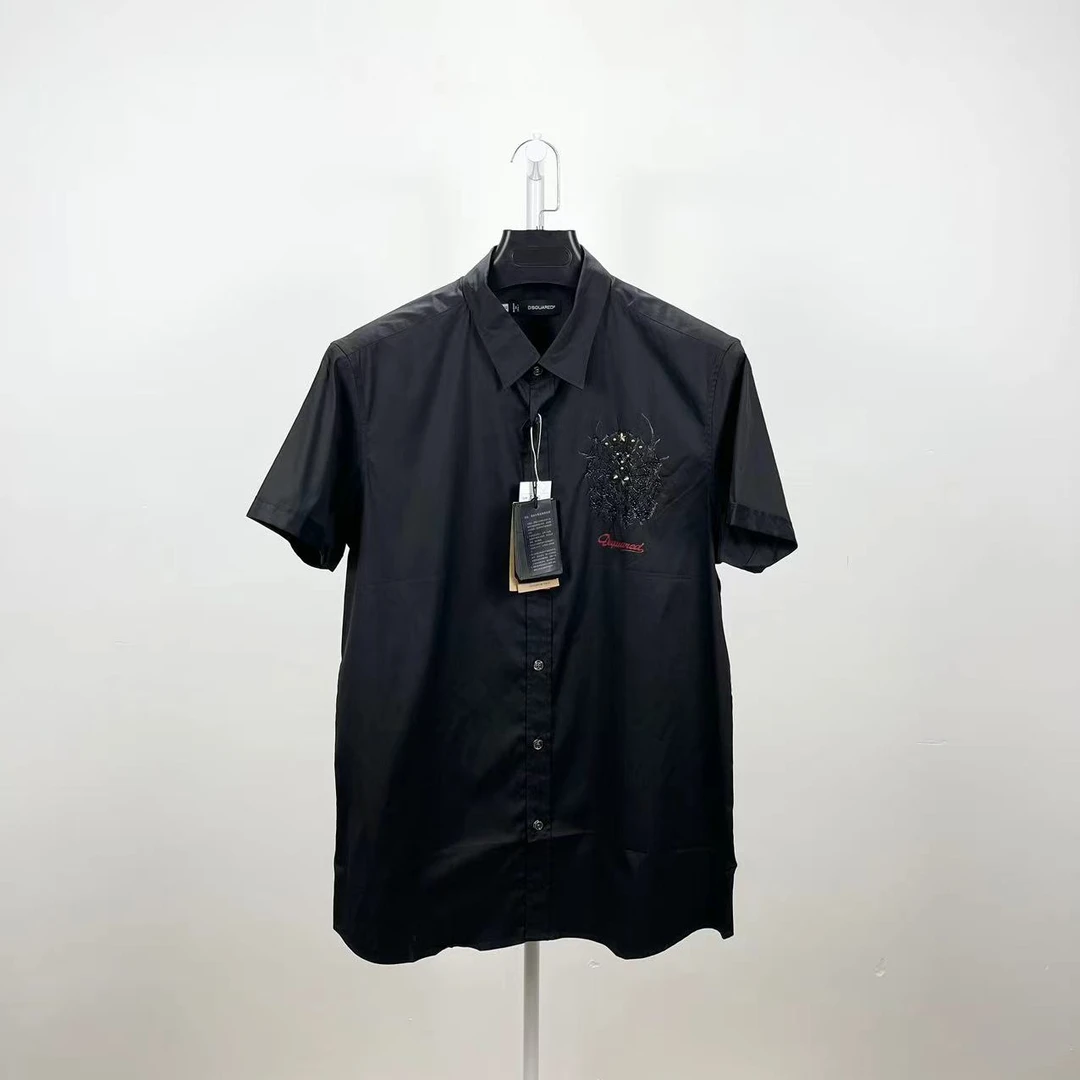 全新未使用 Dsquared2/黑色蜘蛛重工短袖衬衫/尺码XL