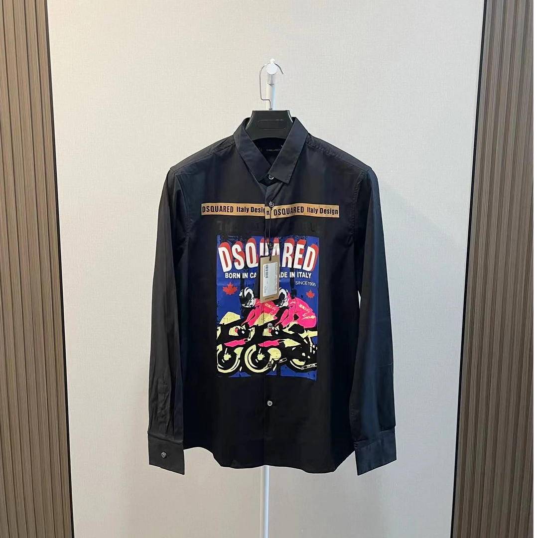 全新未使用  /Dsquared2/摩托字母Logo黑色长袖衬衫/46,48,50,52