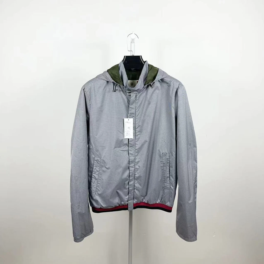 GUCCI/古驰/准新/格纹下摆彩条 休闲 拉链外套夹克/尺码48