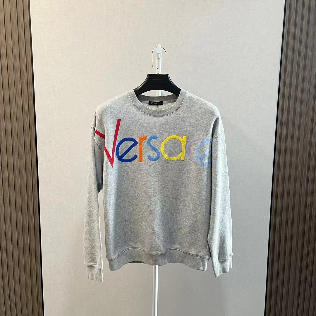 VERSACE/范思哲/准新/灰色字母logo休闲长袖卫衣/尺码XXL