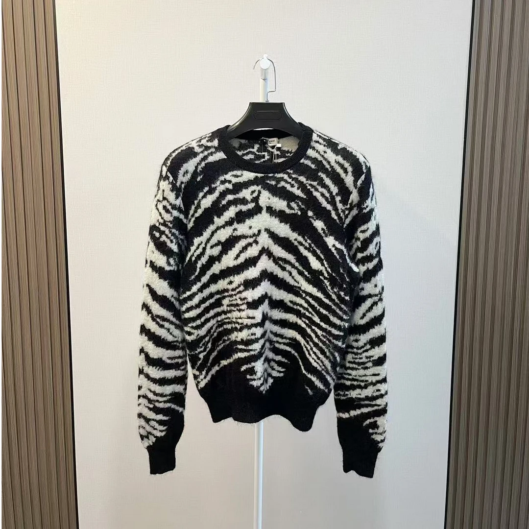 99新 YSL/圣罗兰 /SLP/经典黑白拼色羊毛毛衣/尺码M