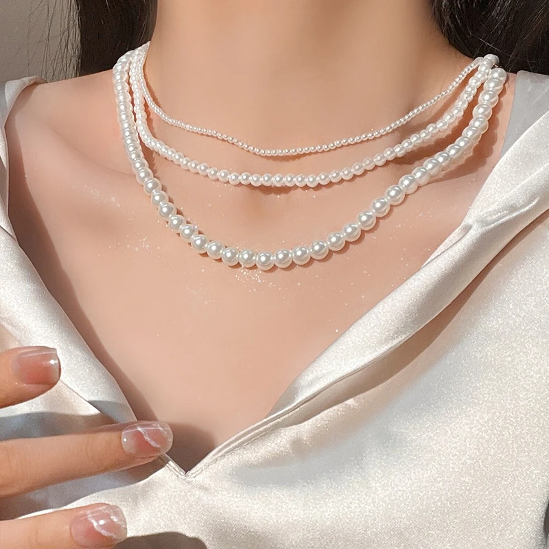 非金属仿珍珠项链 法式复古珠珠项链女小众素款气质锁骨链-6252