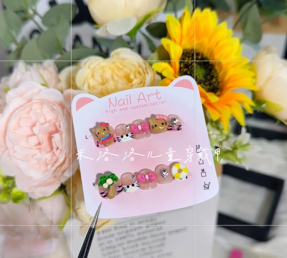 【黑皮kitty】宝宝穿戴甲 黑皮Kitty猫 可爱卡通动画纯手工穿戴甲