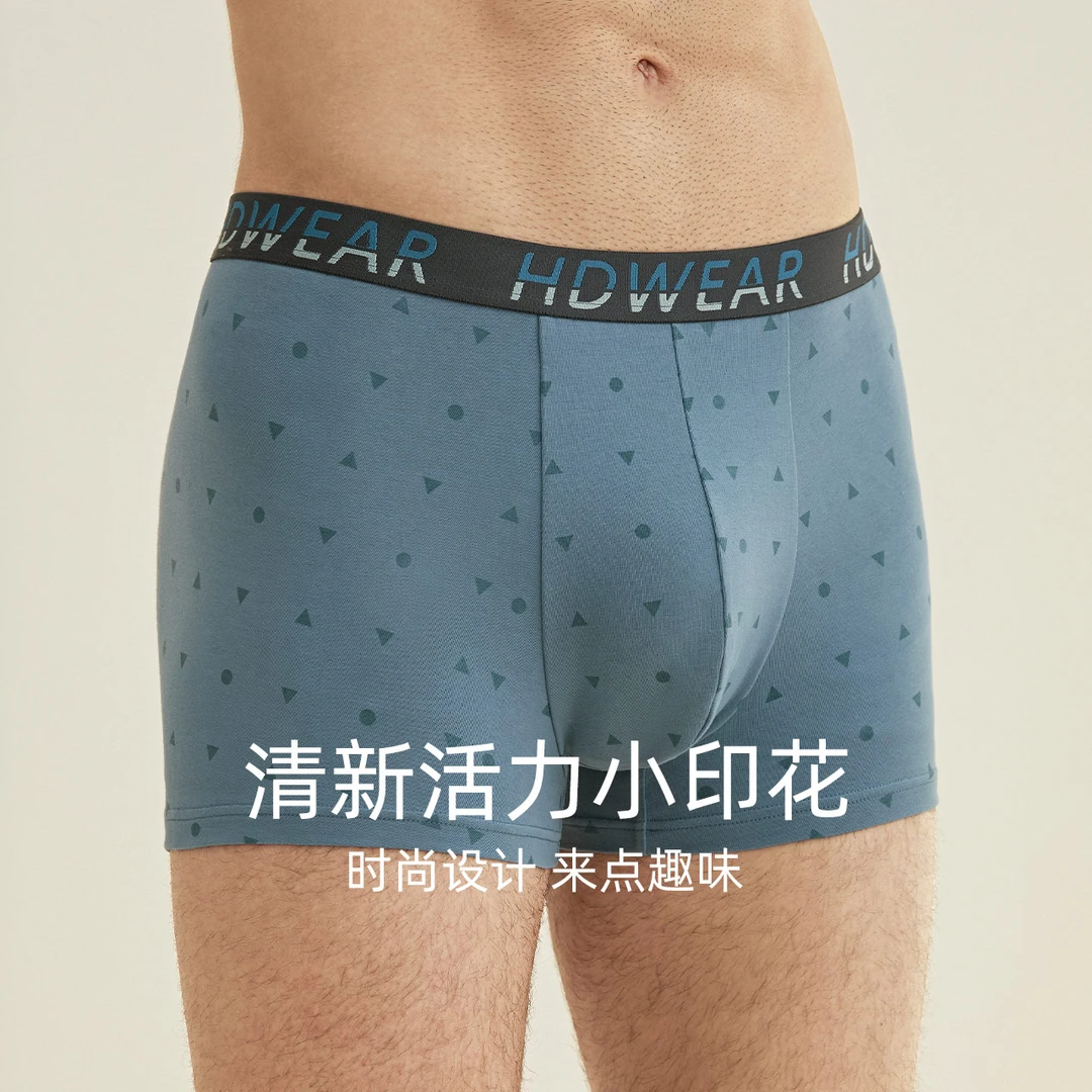 红豆男士印花内裤薄款时尚舒适抑菌大码四角裤平角裤青年男生裤头